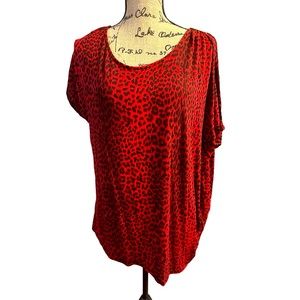 Michael Michael Kors Womens T-Shirt Red Black Leopard